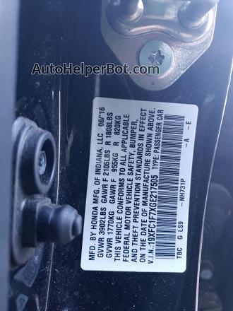 2016 Honda Civic Exl Черный vin: 19XFC1F7XGE217505