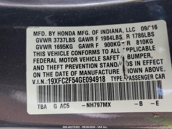 2016 Honda Civic Lx Gray vin: 19XFC2F54GE094918