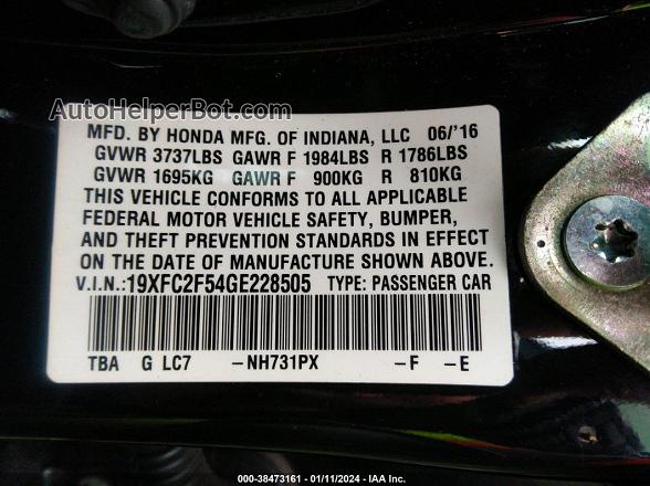 2016 Honda Civic Lx Black vin: 19XFC2F54GE228505