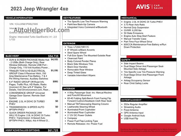 2023 Jeep Wrangler 4xe White vin: 1C4JJXN61PW627689
