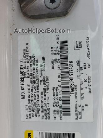 2020 Ford Mustang Gt White vin: 1FA6P8CF0L5124318