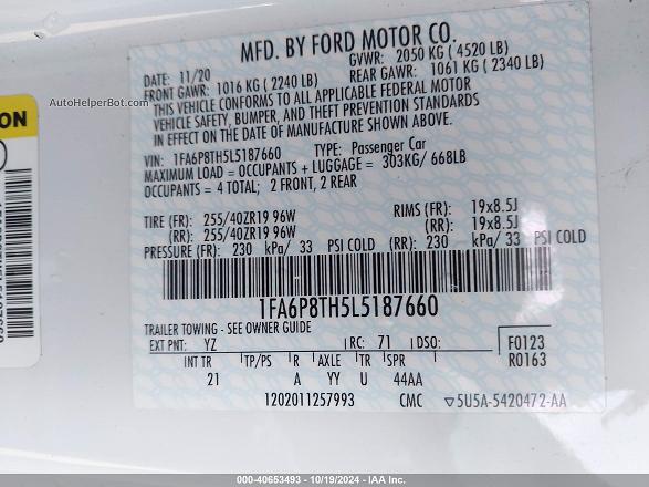 2020 Ford Mustang Ecoboost White vin: 1FA6P8TH5L5187660