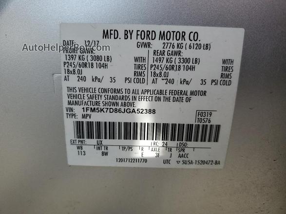 2018 Ford Explorer Xlt Silver vin: 1FM5K7D86JGA52388