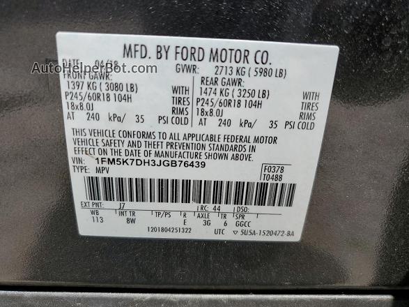 2018 Ford Explorer Xlt Угольный vin: 1FM5K7DH3JGB76439