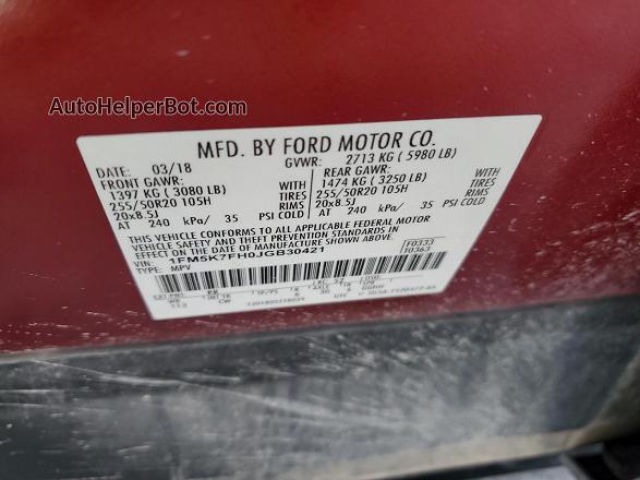 2018 Ford Explorer Limited Red vin: 1FM5K7FH0JGB30421
