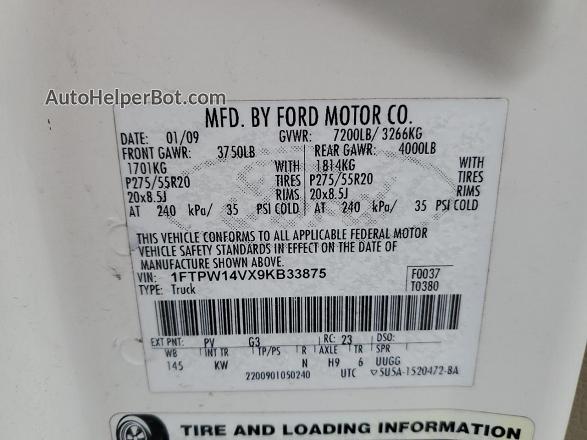 2009 Ford F150 Supercrew Белый vin: 1FTPW14VX9KB33875