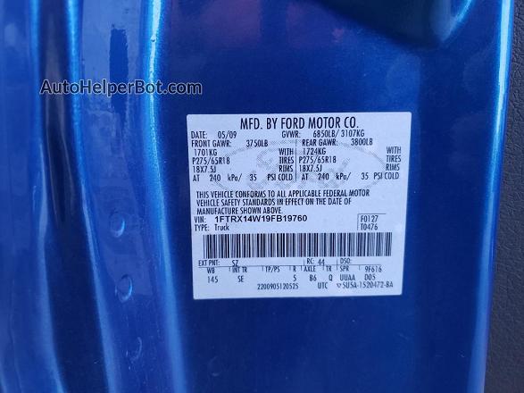2009 Ford F150 Super Cab Blue vin: 1FTRX14W19FB19760