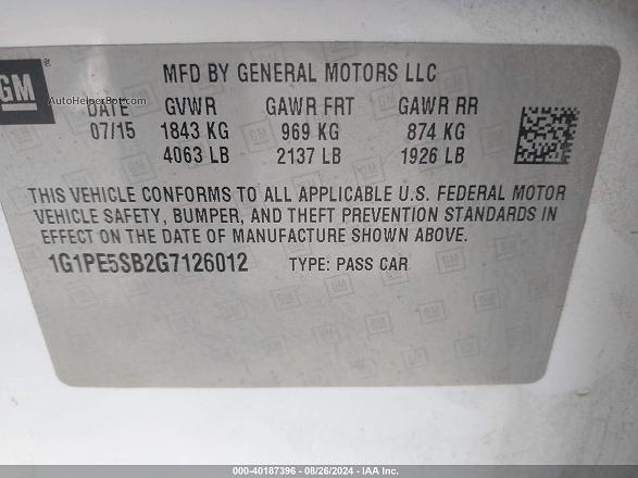 2016 Chevrolet Cruze Limited 1lt Auto White vin: 1G1PE5SB2G7126012