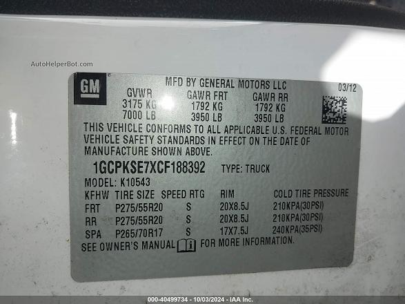 2012 Chevrolet Silverado 1500 Lt White vin: 1GCPKSE7XCF188392