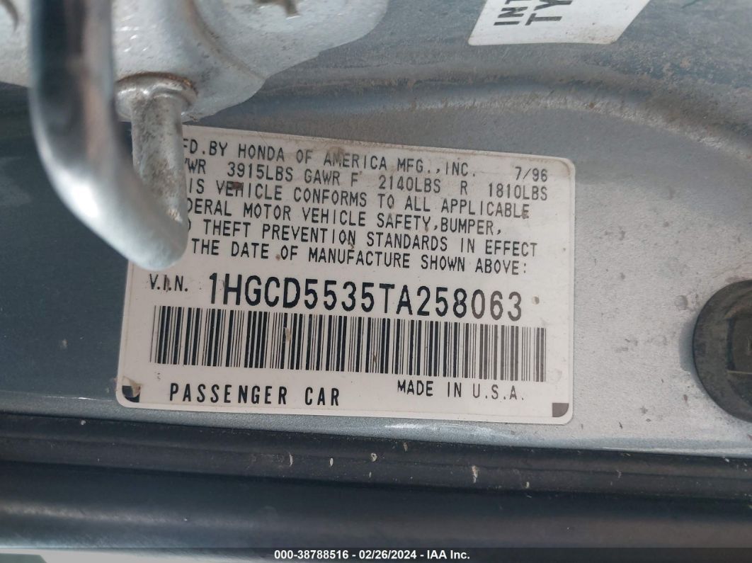 Price & History 1996 Honda Accord Lx/ex 2.2l I4 Fi Sohc 16v F4 vin