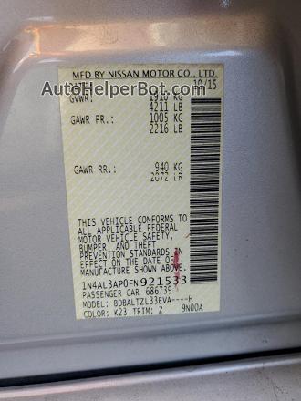 2015 Nissan Altima 2.5 Silver vin: 1N4AL3AP0FN921533