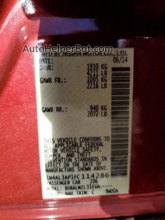 2015 Nissan Altima 2.5 Красный vin: 1N4AL3AP1FC114286