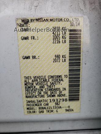 2015 Nissan Altima 2.5 White vin: 1N4AL3AP7FC193298