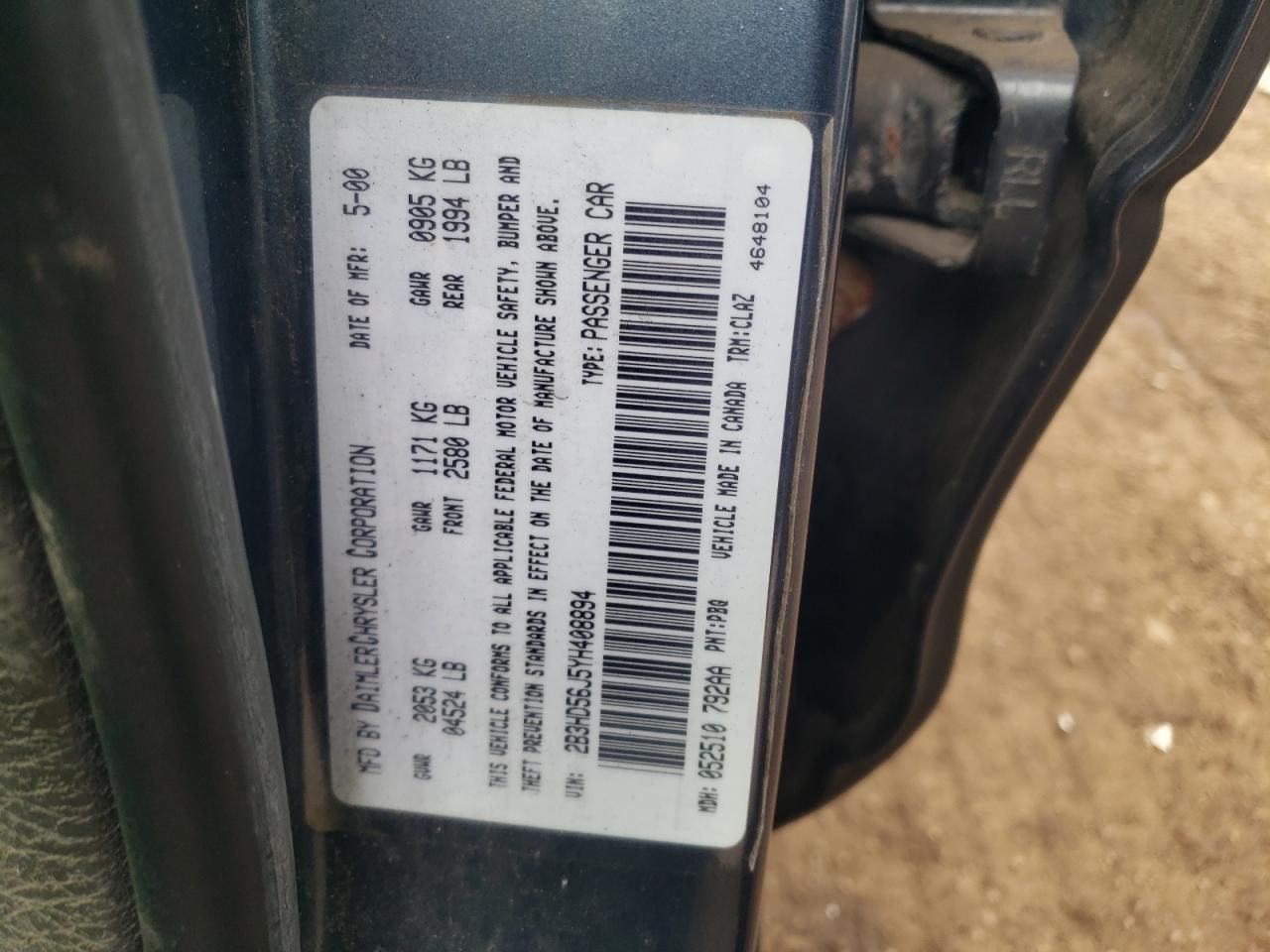 Price & History 2000 Dodge Intrepid Es 3.2l 6 vin