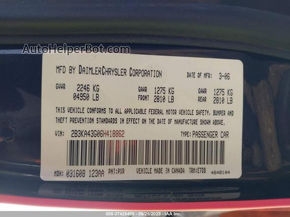 2006 Dodge Charger Black vin: 2B3KA43G06H418862