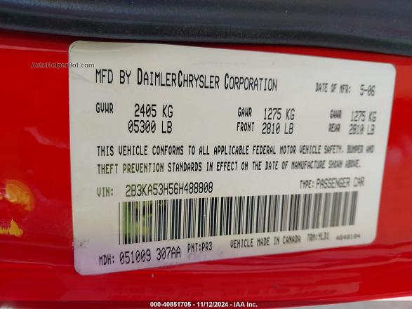 2006 Dodge Charger Rt Красный vin: 2B3KA53H56H488808