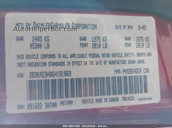 2006 Dodge Charger Rt Red vin: 2B3KA53H86H191869