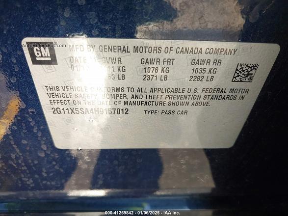 2017 Chevrolet Impala 1fl Blue vin: 2G11X5SA4H9157012
