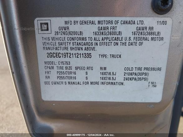 2001 Chevrolet Silverado 1500 Ls Champagne vin: 2GCEC19T211211335