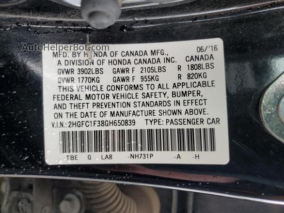 2016 Honda Civic Ex Black vin: 2HGFC1F38GH650839
