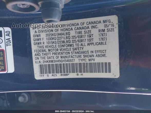 2016 Honda Cr-v Se Blue vin: 2HKRM3H49GH546927
