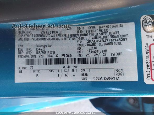 2015 Ford Fiesta Se Blue vin: 3FADP4BJ7FM145297