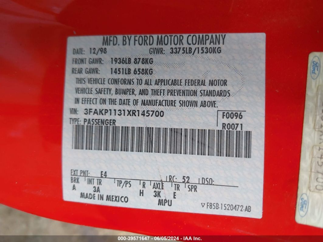 Price & History 1999 Ford Escort Zx2 Cool/zx2 Hot 2.0l I-4 Dohc