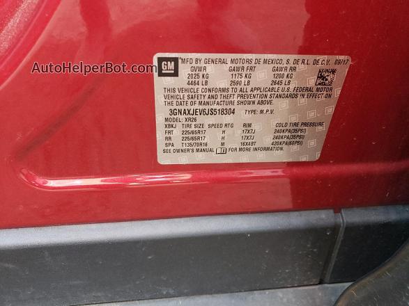 2018 Chevrolet Equinox Lt Бордовый vin: 3GNAXJEV6JS518304
