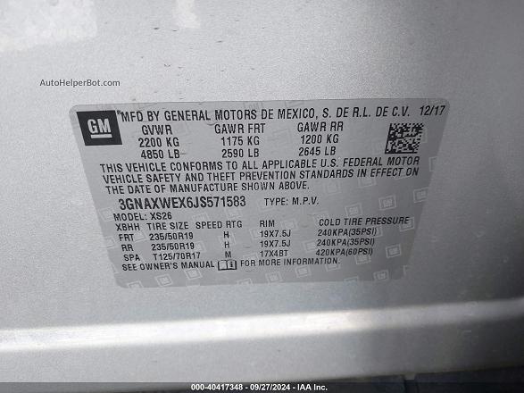 2018 Chevrolet Equinox Premier Серебряный vin: 3GNAXWEX6JS571583