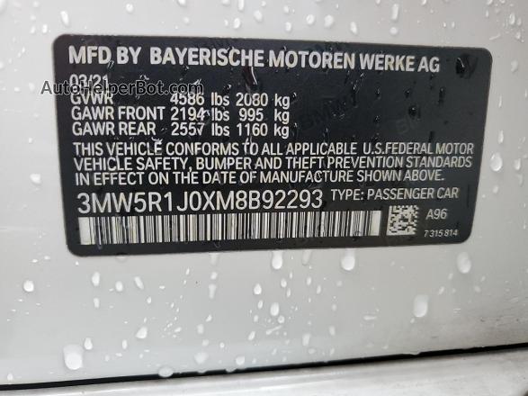 2021 Bmw 330i  Белый vin: 3MW5R1J0XM8B92293