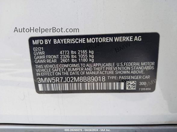 2021 Bmw 330i Xdrive White vin: 3MW5R7J02M8B89018