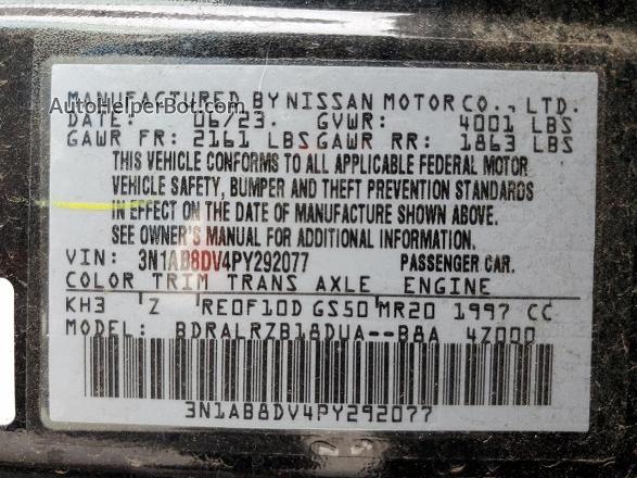 2023 Nissan Sentra Sr Черный vin: 3N1AB8DV4PY292077