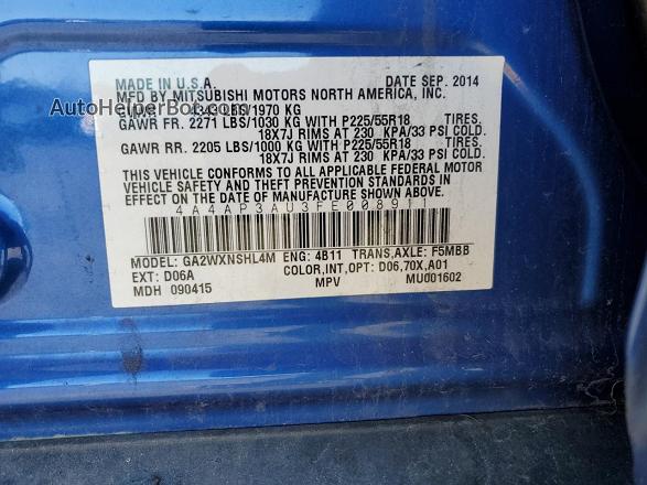 2015 Mitsubishi Outlander Sport Es Blue vin: 4A4AP3AU3FE008911