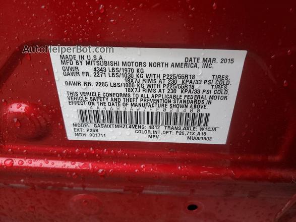 2015 Mitsubishi Outlander Sport Es Красный vin: 4A4AR3AW7FE028400