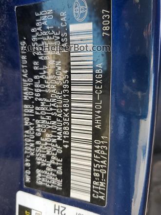 2011 Toyota Camry Hybrid Blue vin: 4T1BB3EK4BU139554