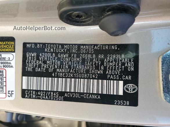 2005 Toyota Camry Le Золотой vin: 4T1BE32K15U087042