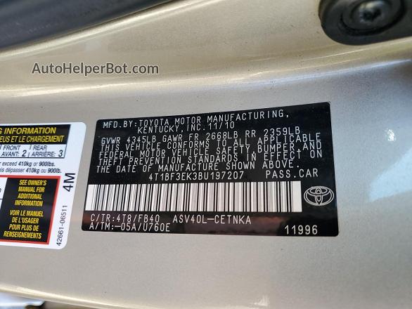 2011 Toyota Camry Base Gold vin: 4T1BF3EK3BU197207