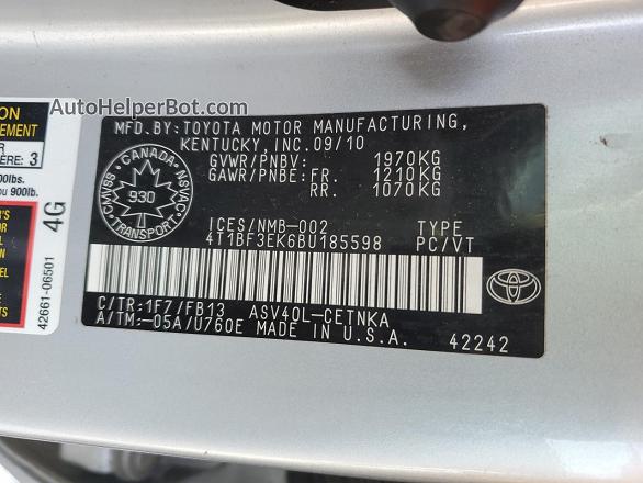 2011 Toyota Camry Base Gray vin: 4T1BF3EK6BU185598