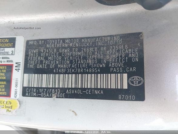 2011 Toyota Camry Le Silver vin: 4T4BF3EK7BR148954