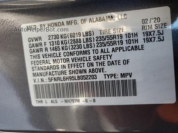 2020 Honda Odyssey Elite Gray vin: 5FNRL6H95LB052203
