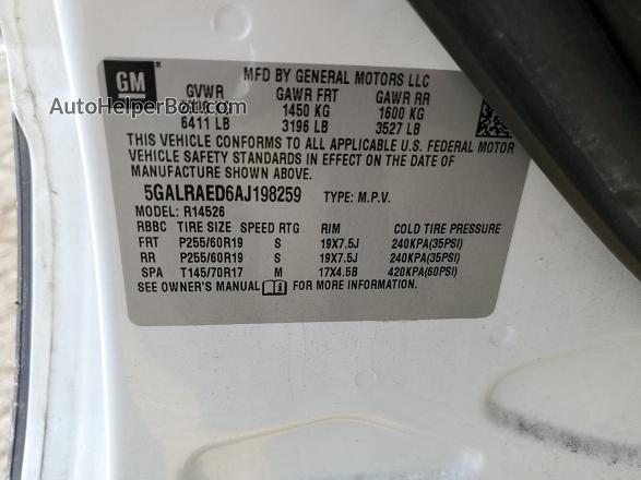 2010 Buick Enclave Cx White vin: 5GALRAED6AJ198259