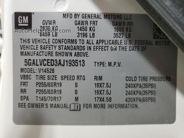 2010 Buick Enclave Cxl White vin: 5GALVCED3AJ193513