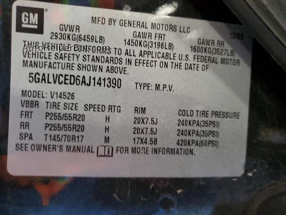 2010 Buick Enclave Cxl Угольный vin: 5GALVCED6AJ141390