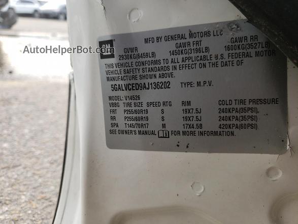 2010 Buick Enclave Cxl White vin: 5GALVCED9AJ136202