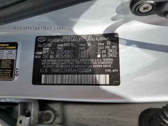 2010 Hyundai Santa Fe Gls Silver vin: 5NMSG3AB6AH355004