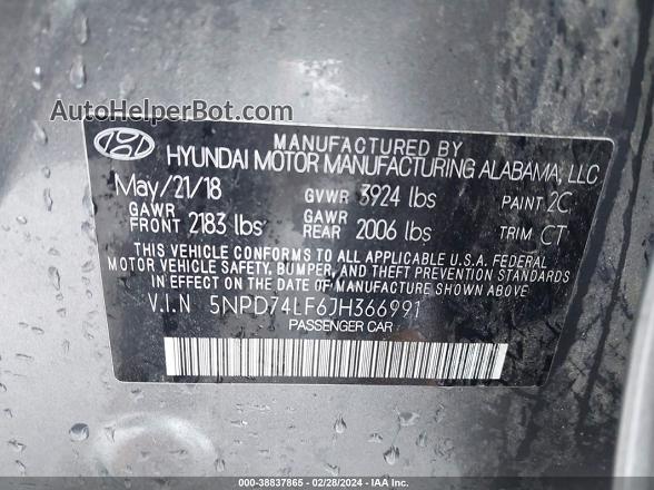 2018 Hyundai Elantra Se Gray vin: 5NPD74LF6JH366991