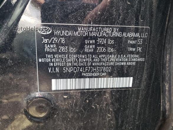 2018 Hyundai Elantra Se Black vin: 5NPD74LF7JH317802