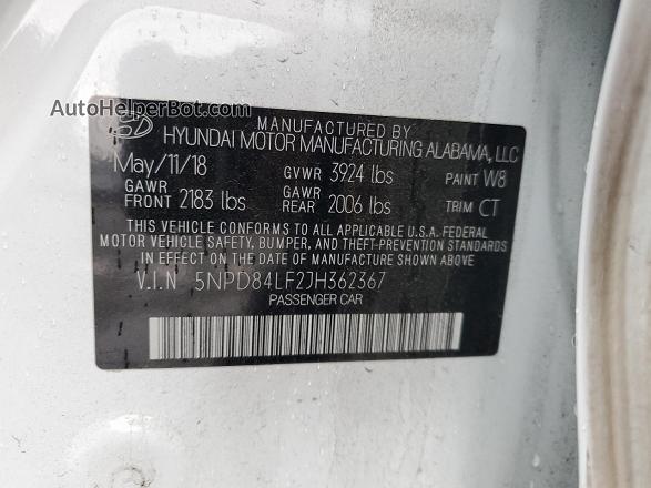 2018 Hyundai Elantra Sel White vin: 5NPD84LF2JH362367