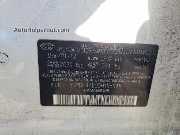 2013 Hyundai Elantra Gls White vin: 5NPDH4AE0DH158648