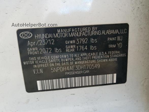 2013 Hyundai Elantra Gls White vin: 5NPDH4AE3DH170549